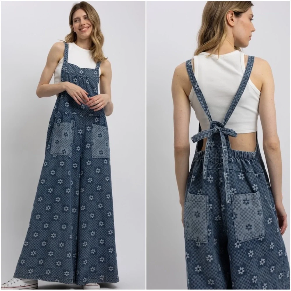 Bluevelvet Floral Blue Women's Jeans Overalls - Picture 1 of 2